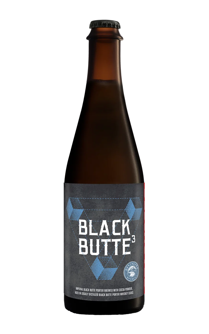 A photograph of the Black Butte Three beer bottle.