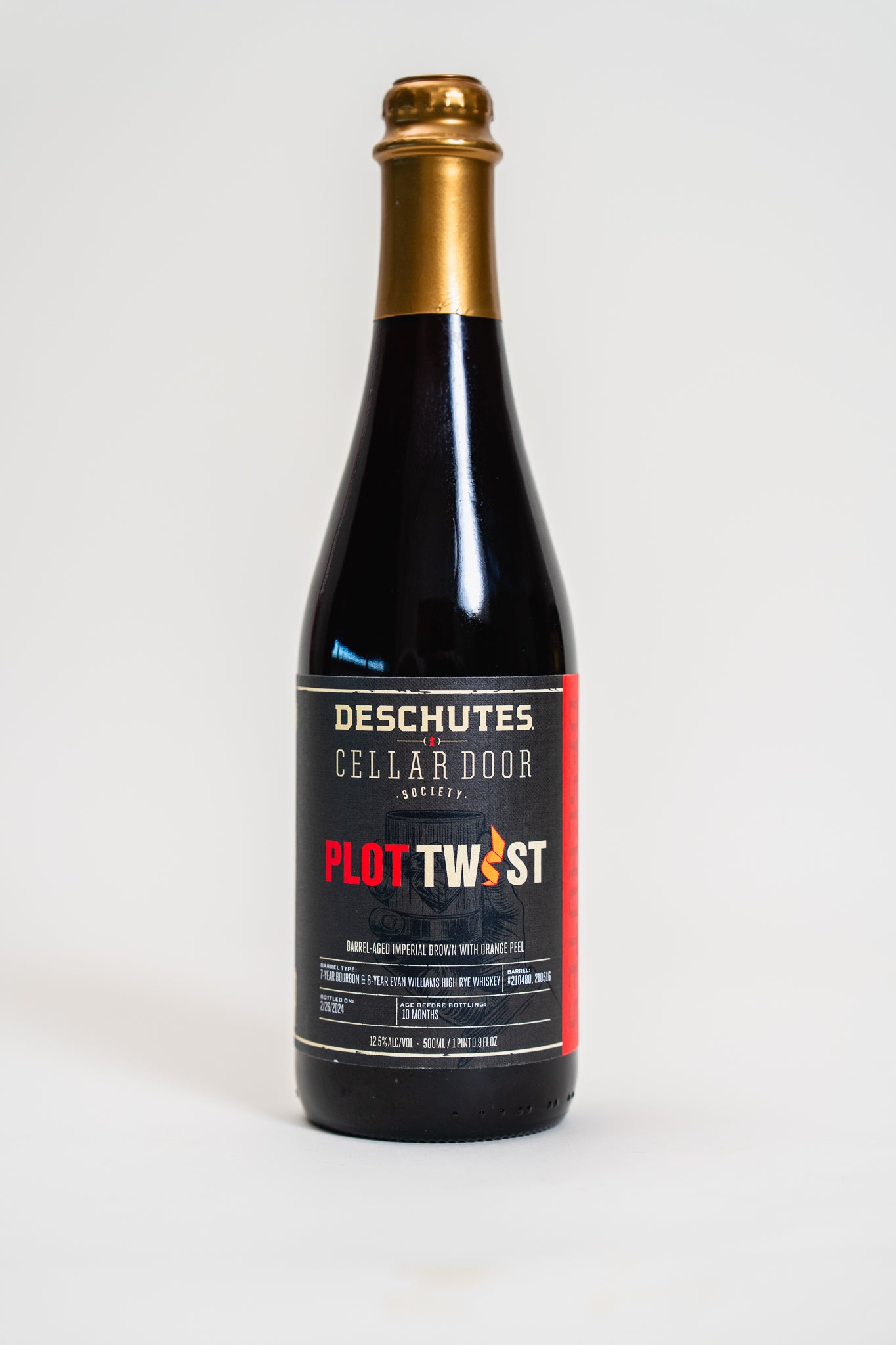 Bottle of Deschutes Cellar Door Plot Twist beer on a white background