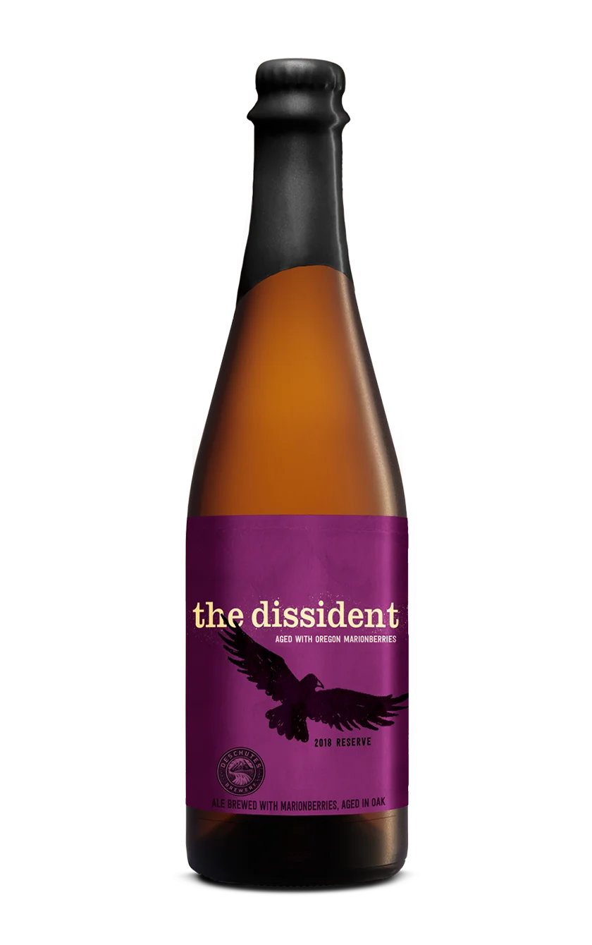 A photograph of the Dissident Marionberry beer bottle.