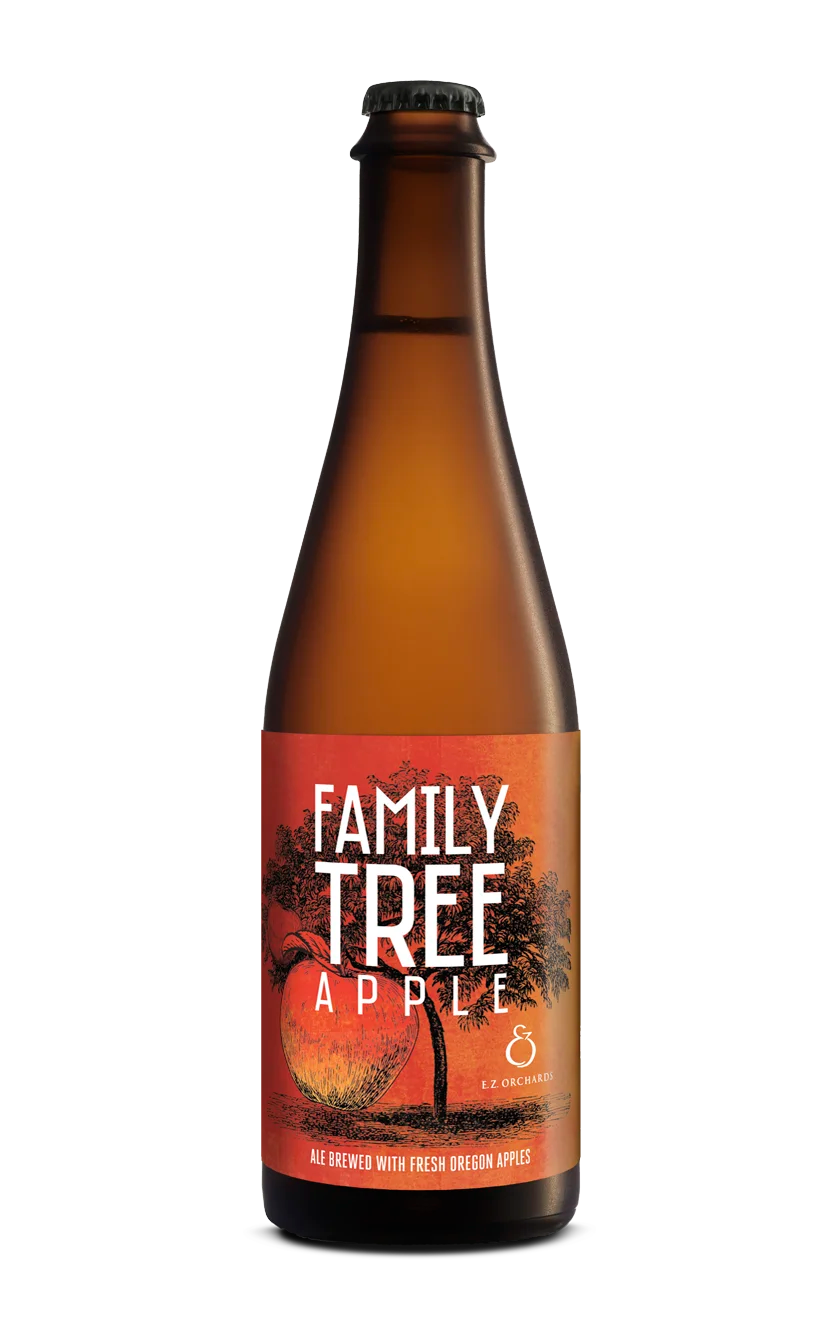 Photo of the Family Tree Apple Sour Bottle on a black background.