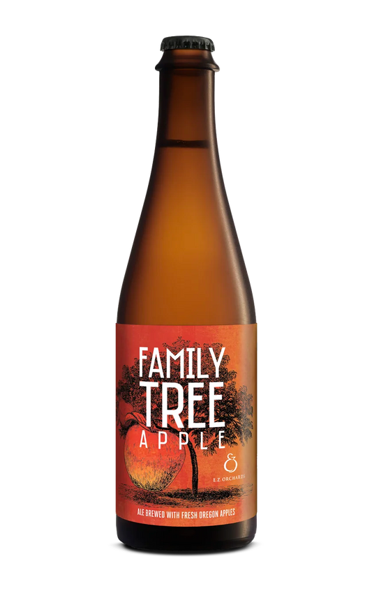 Photo of the Family Tree Apple Sour Bottle on a black background.