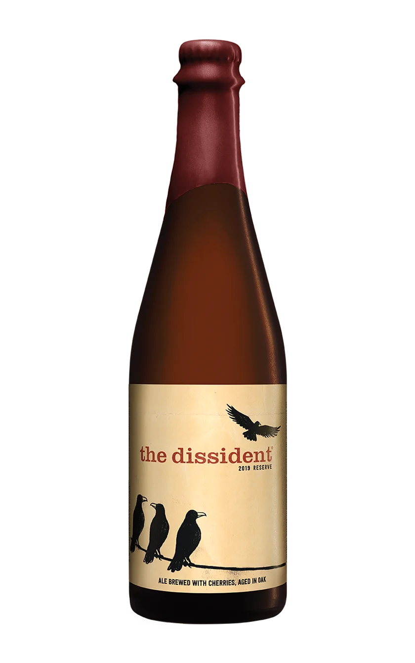 A photograph of the Dissident beer bottle.