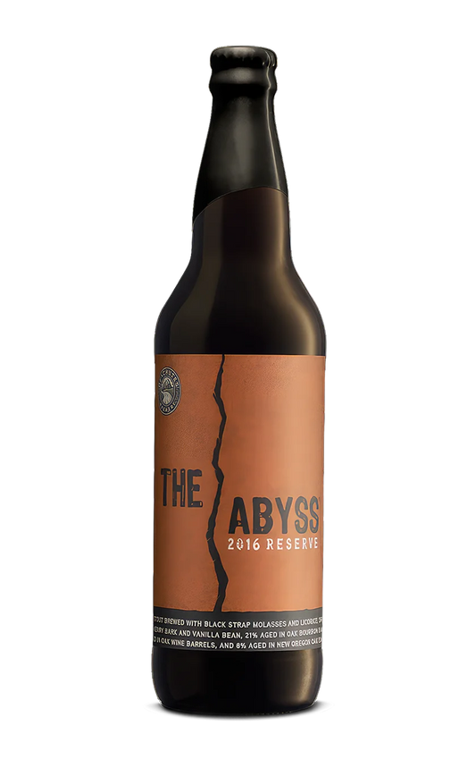 A photograph of the Abyss 2016 beer bottle.