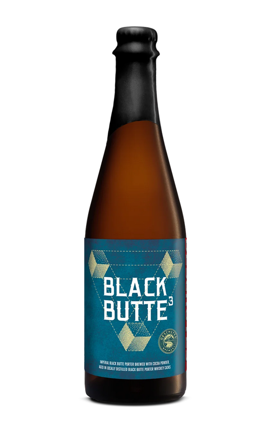 A photograph of the Black Butte 3 2020 beer bottle.