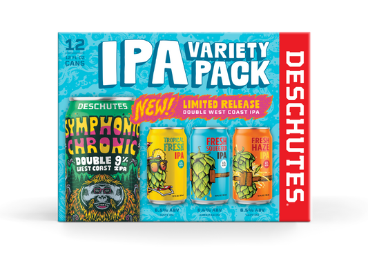 IPA variety pack label that shows the four products included with a "new limited release" next to the double west coast ipa
