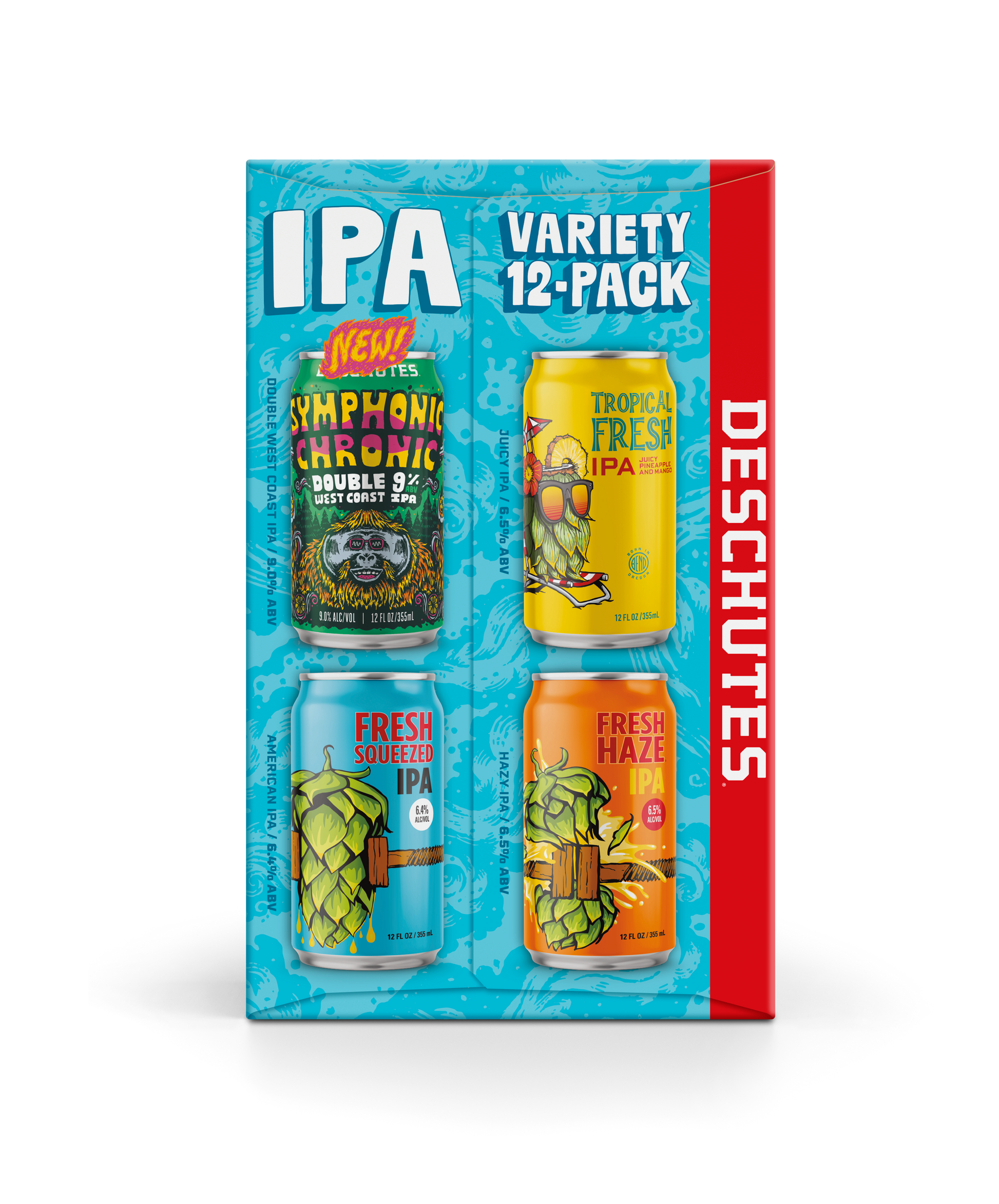 Deschutes Brewery IPA Variety 12-Pack on a white background