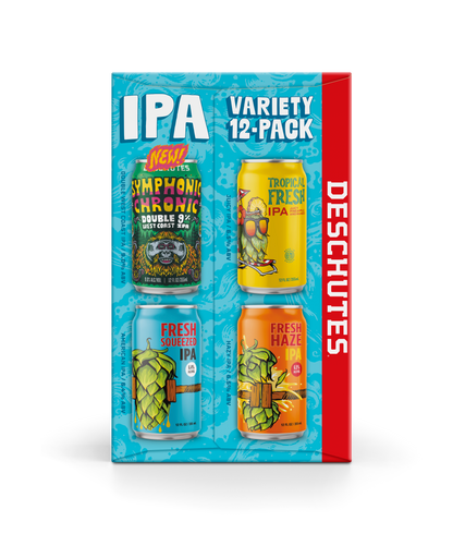 Deschutes Brewery IPA Variety 12-Pack on a white background