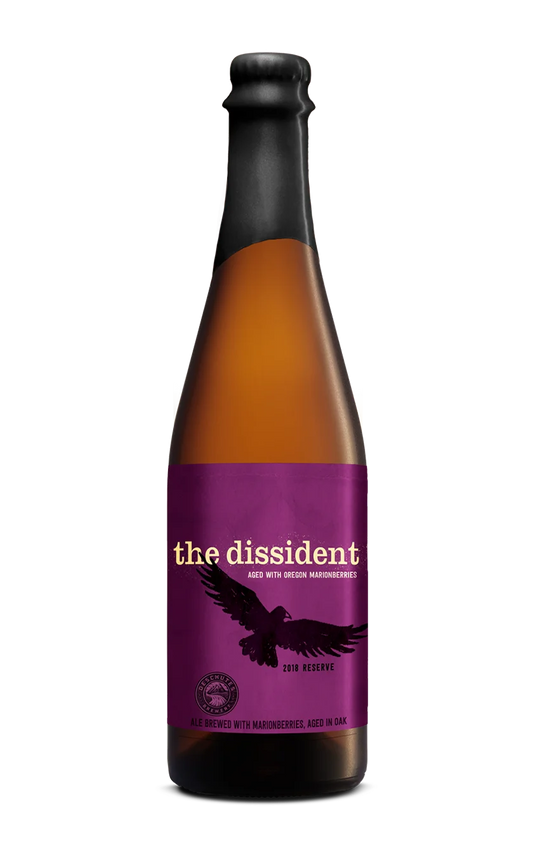 A photograph of the Dissident Marionberry beer bottle.