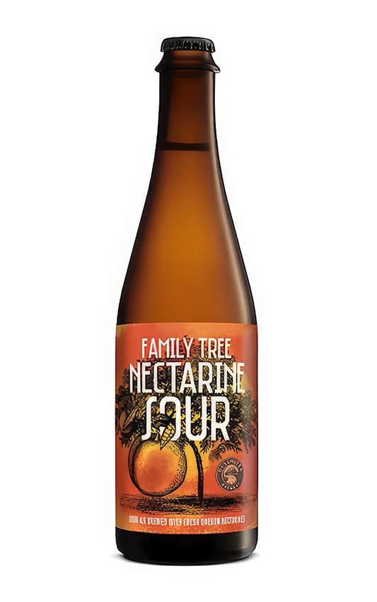 A photograph of the Family Tree Nectarine Sour beer bottle.
