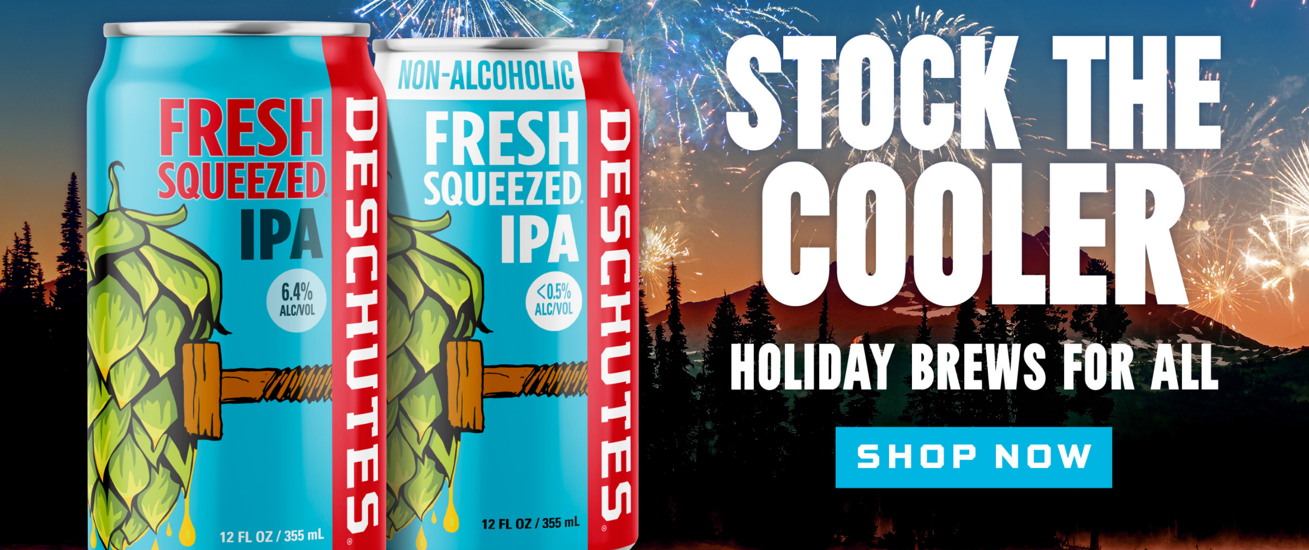 Fireworks with fresh squeezed ipa and non-alcoholic fresh squeezed ipa